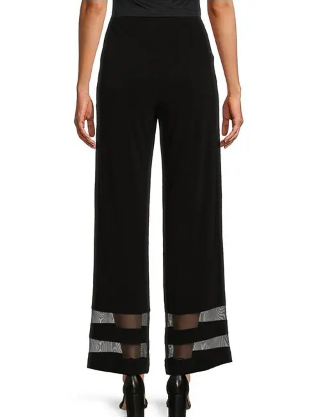 IC COLLECTION Black Wide-Leg Pants with Mesh Hem Stripes - Picture 2 of 10